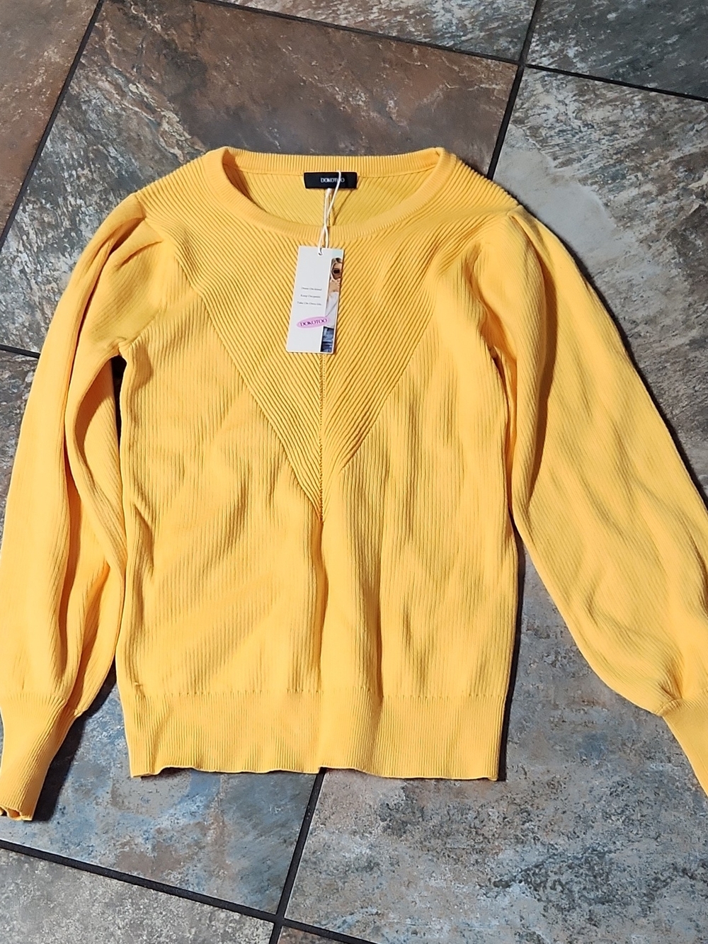 DKNY Yellow Ribbed Crew Neck Sweater